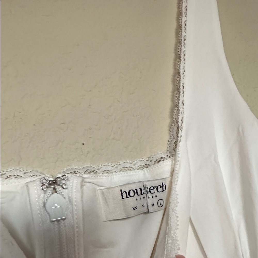 House of CB 'Perle’ White Lace Trim Midi Dress NWOT size L - Picture 6 of 14